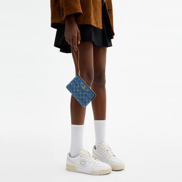 Coach Corner Zip Wristlet In Signature Denim - Picture 3 of 7